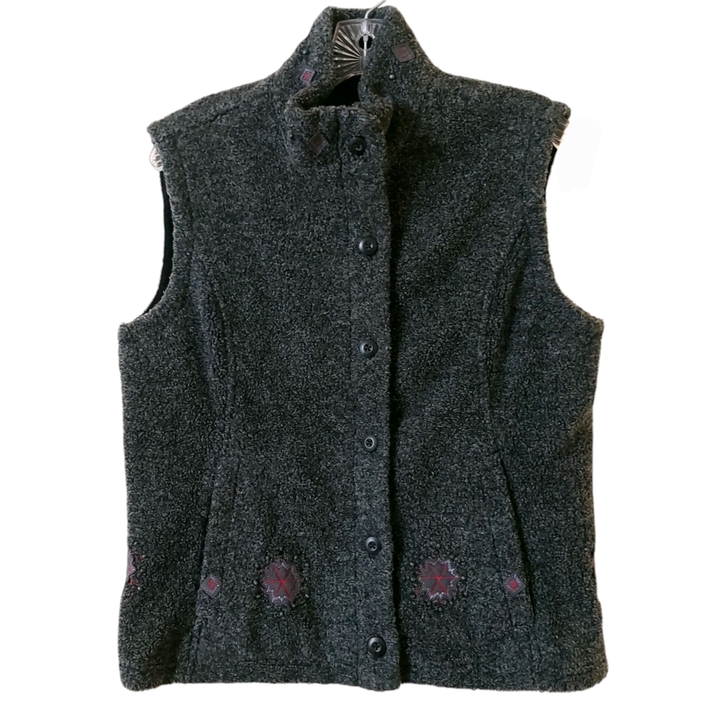 Vintage Woolrich Dark Gray Snowflake Embroidered Sleeveless Vest Womens Medium